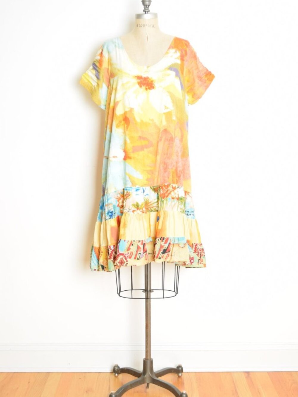 Jams World hattie dress yellow watercolor tropical daisy floral print ruffle XXL